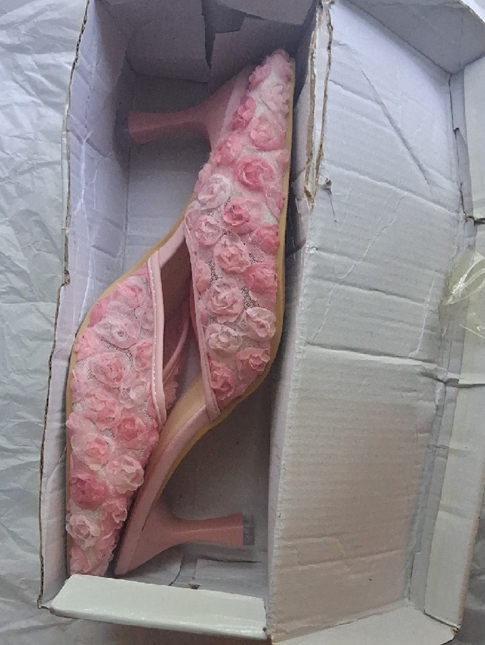 Pink Floral Mesh Pointed Toe Mules With Low Kitten Heel, NWB. - Picture 6 of 13